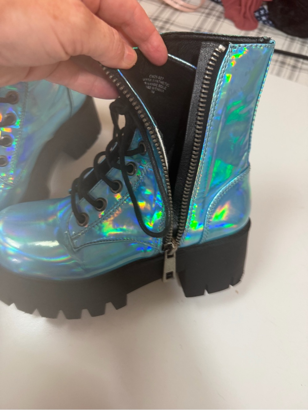 Current Mood Blue Metallic Holographic Walking On Water Platform Combat Boots 7 - Picture 11 of 16